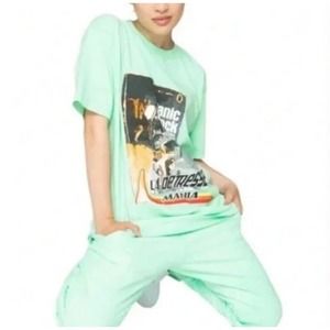 La Detresse Womens NWT Sz L Thin Mint Green Panic O'Clock Short Slv T Shirt $160